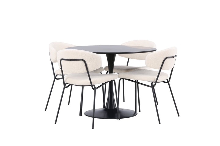 Venture Home Glade Dining Table - Black / Black MDF +Chico Dining Chair - Black / White Boucle _4
