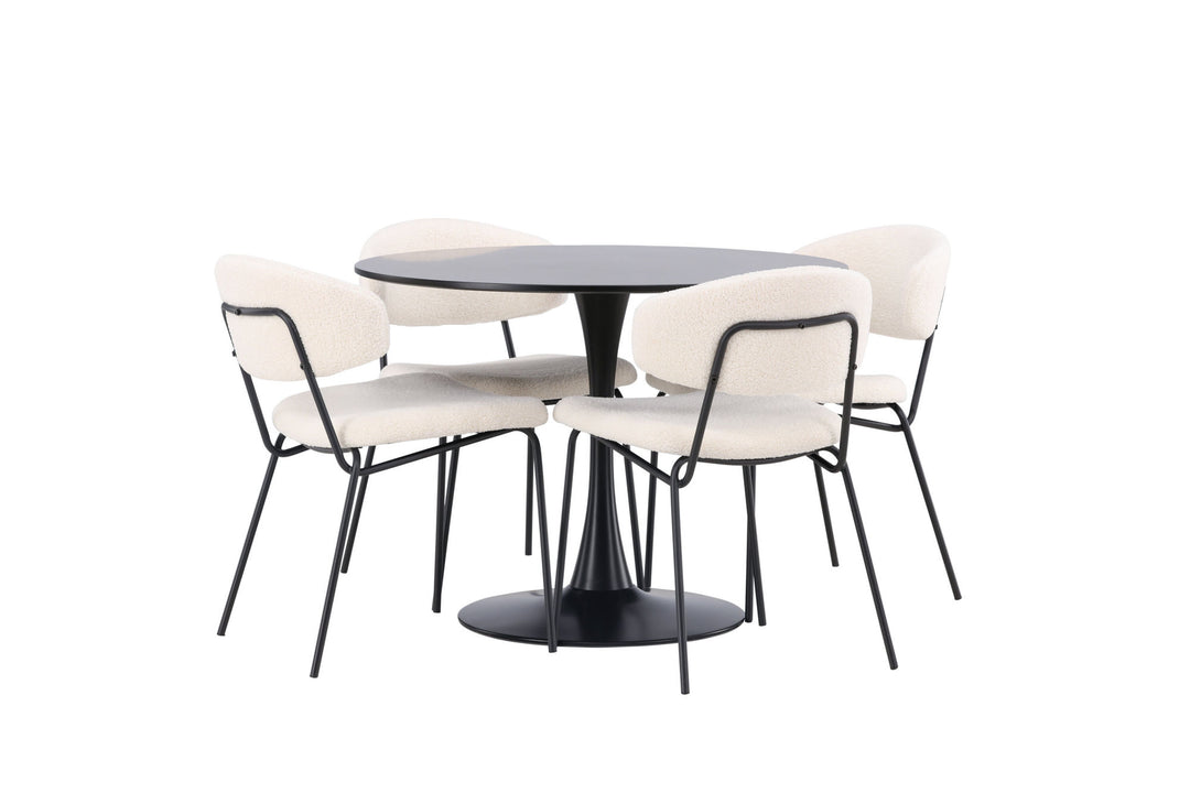 Venture Home Glade Dining Table - Black / Black MDF +Chico Dining Chair - Black / White Boucle _4
