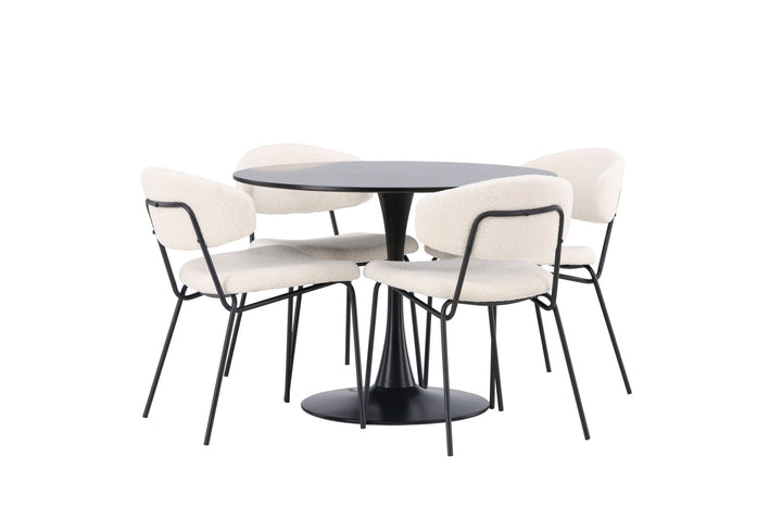 Venture Home Glade Dining Table - Black / Black MDF +Chico Dining Chair - Black / White Boucle _4