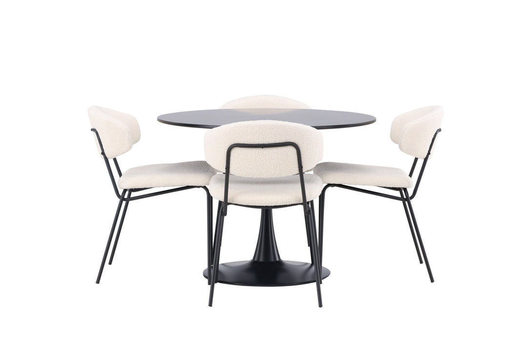 Venture Home Glade Dining Table - Black / Black MDF +Chico Dining Chair - Black / White Boucle _4