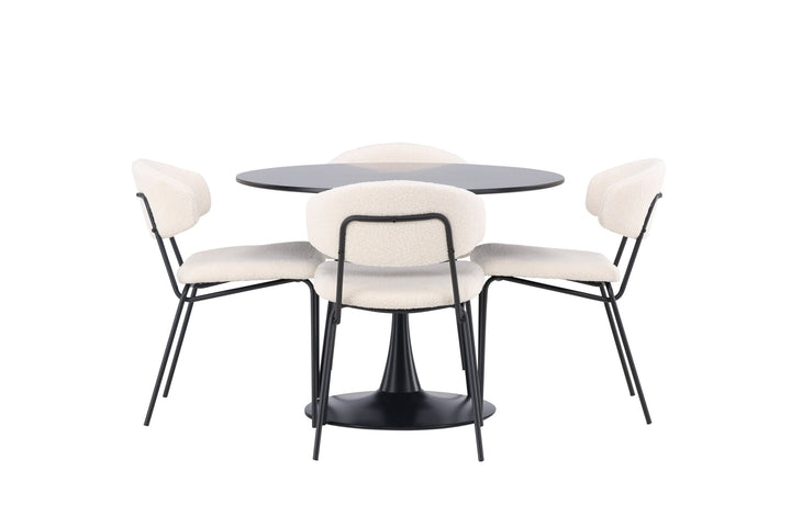 Venture Home Glade Dining Table - Black / Black MDF +Chico Dining Chair - Black / White Boucle _4