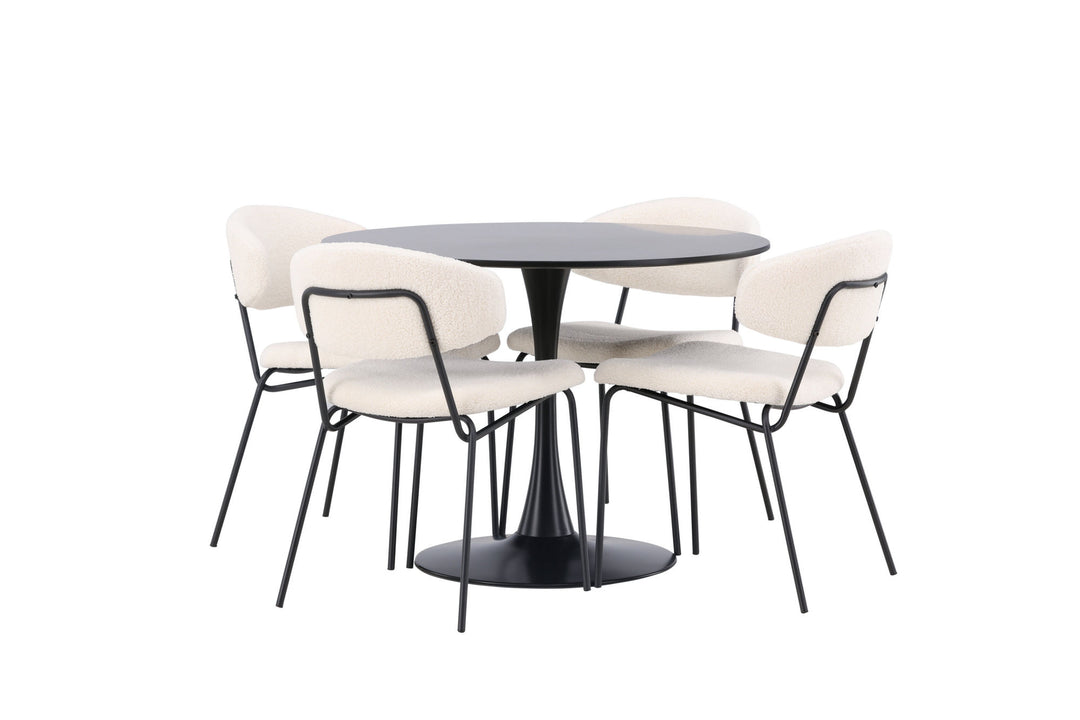 Venture Home Glade Dining Table - Black / Black MDF +Chico Dining Chair - Black / White Boucle _4