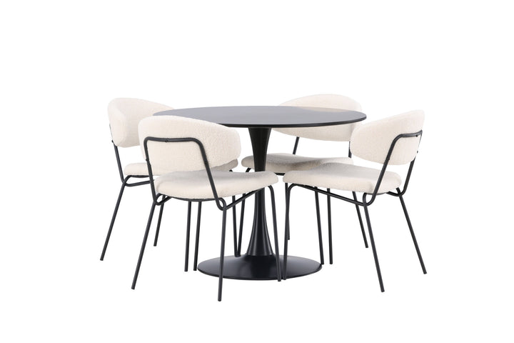 Venture Home Glade Dining Table - Black / Black MDF +Chico Dining Chair - Black / White Boucle _4