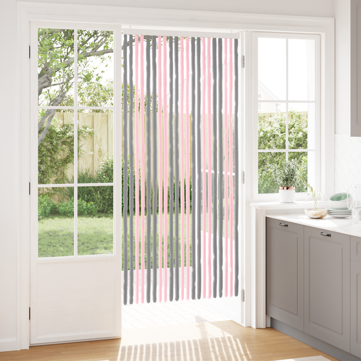 Insektgardin i chenille Sølvgrå og lyserød 90 x 200 cm 100% PP