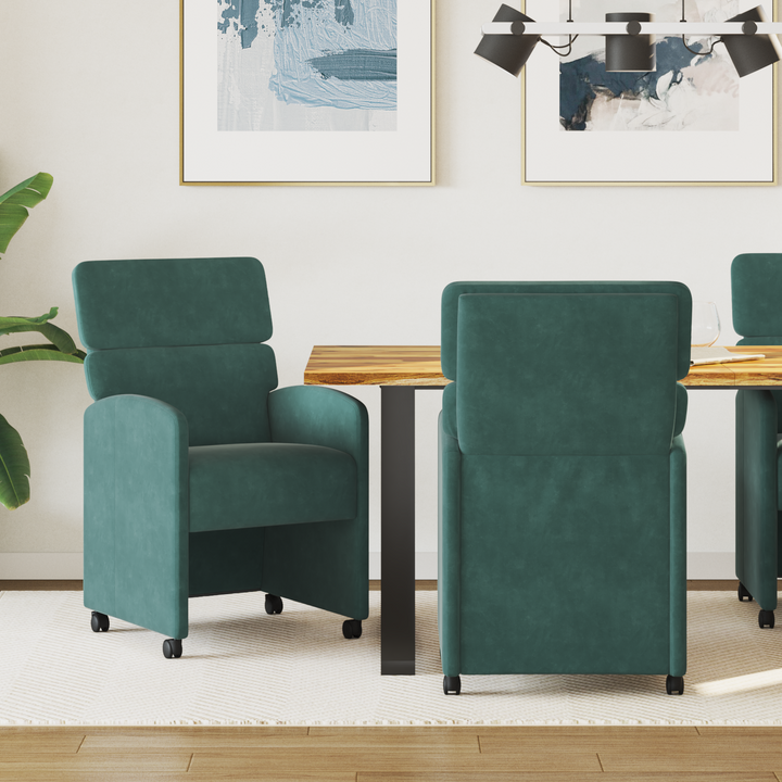 Spisebordsstole med hjul 2 pcs Mørkegrøn 58 x 65 x 98 cm Fløjl