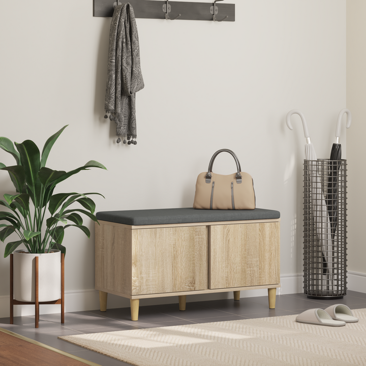 Hallbænk med dør Sonoma eg 80 x 38 x 46 cm Kunstigt træ og stof