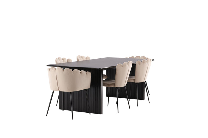 Venture Home Vail Dining Table - Black / Smoked Black MDF +Limhamn Light Chair - Black / Beige Velvet _4