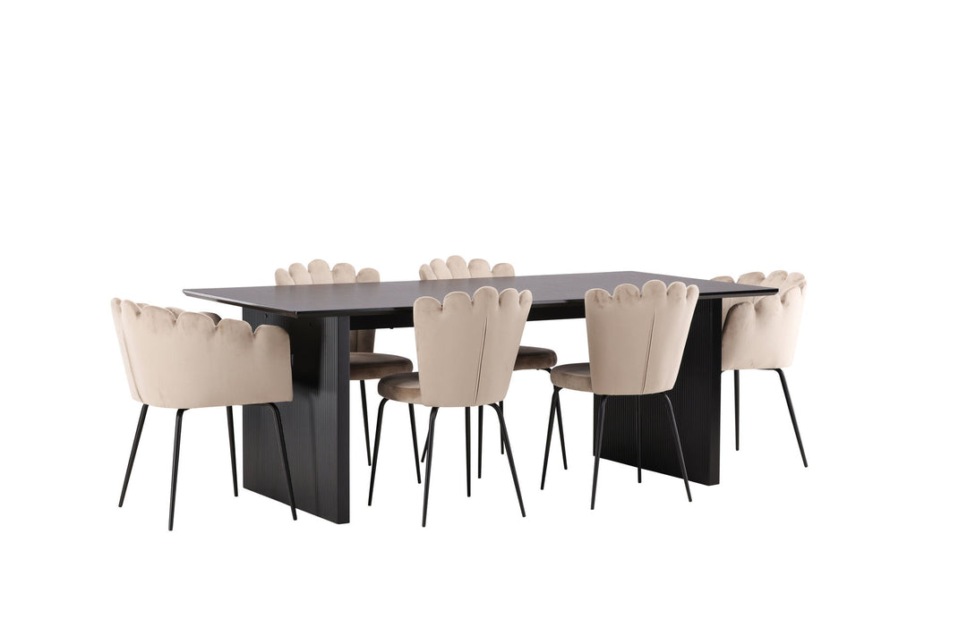 Venture Home Vail Dining Table - Black / Smoked Black MDF +Limhamn Light Chair - Black / Beige Velvet _4