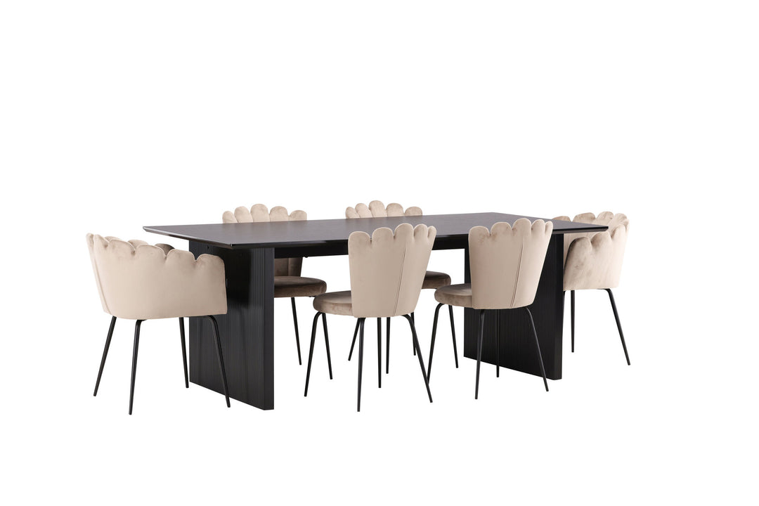 Venture Home Vail Dining Table - Black / Smoked Black MDF +Limhamn Light Chair - Black / Beige Velvet _4