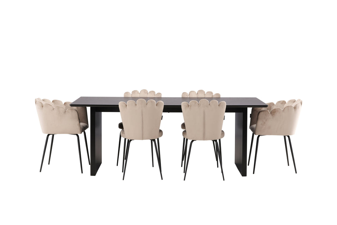 Venture Home Vail Dining Table - Black / Smoked Black MDF +Limhamn Light Chair - Black / Beige Velvet _4
