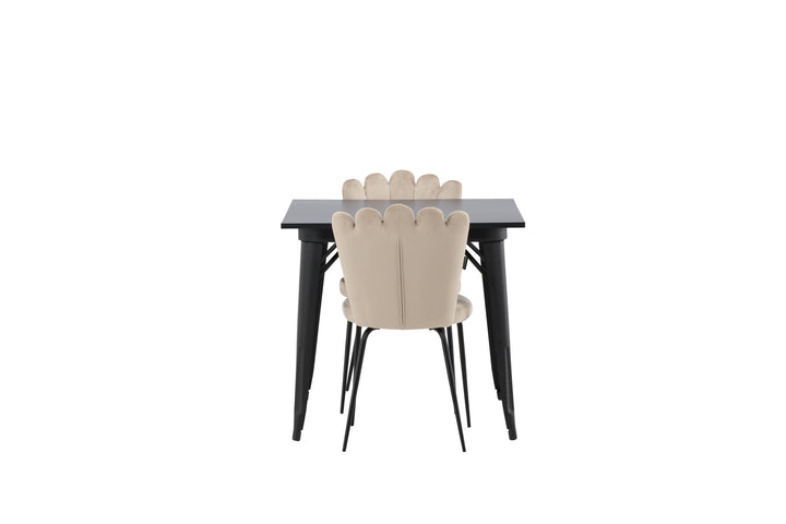 Venture Home Tempe Dining Table - Black / Black MDF +Limhamn Light Chair - Black / Beige Velvet _2
