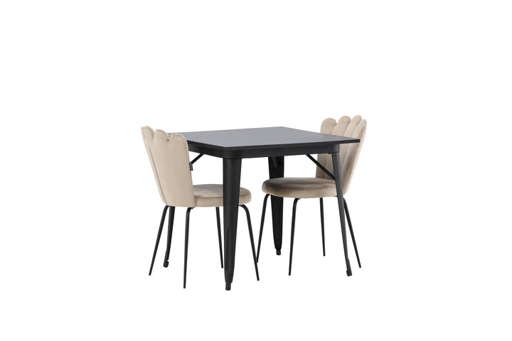 Venture Home Tempe Dining Table - Black / Black MDF +Limhamn Light Chair - Black / Beige Velvet _2