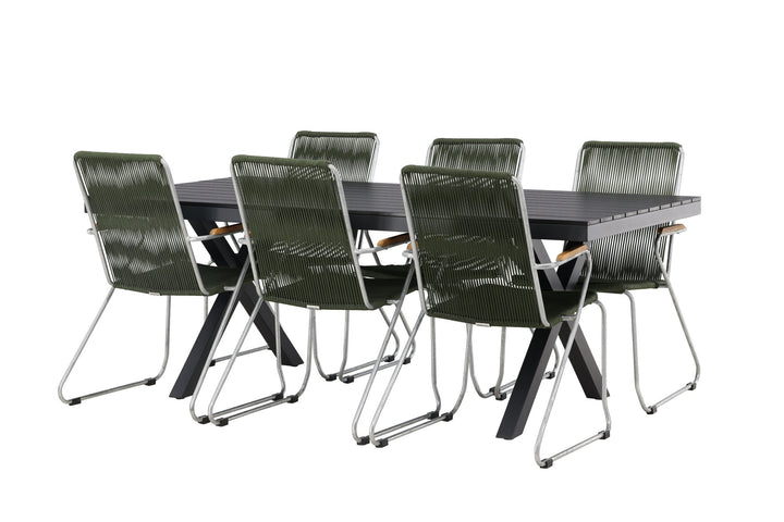 Venture Home Garcia Diningtable Alumnium - Black / Rectangular 100*200* +Bois Diningchair Steel - Silver / Green Rope _6