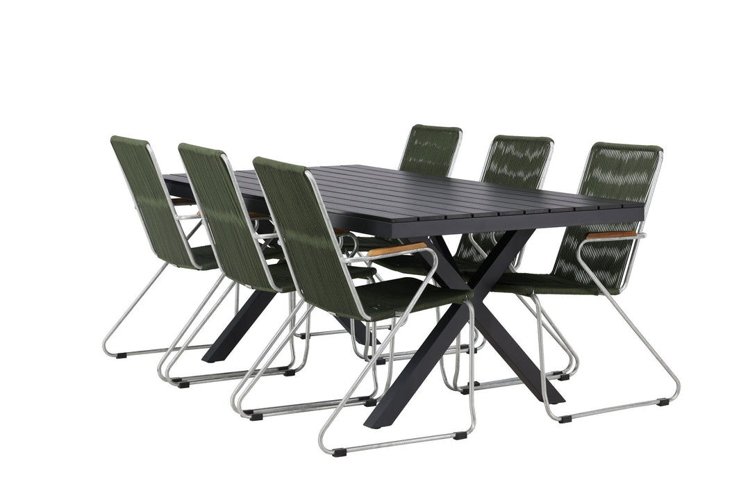 Venture Home Garcia Diningtable Alumnium - Black / Rectangular 100*200* +Bois Diningchair Steel - Silver / Green Rope _6