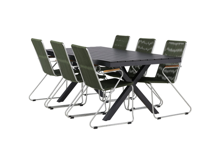 Venture Home Garcia Diningtable Alumnium - Black / Rectangular 100*200* +Bois Diningchair Steel - Silver / Green Rope _6