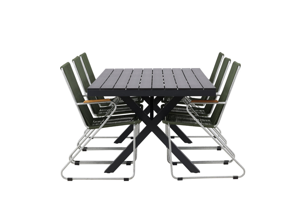 Venture Home Garcia Diningtable Alumnium - Black / Rectangular 100*200* +Bois Diningchair Steel - Silver / Green Rope _6