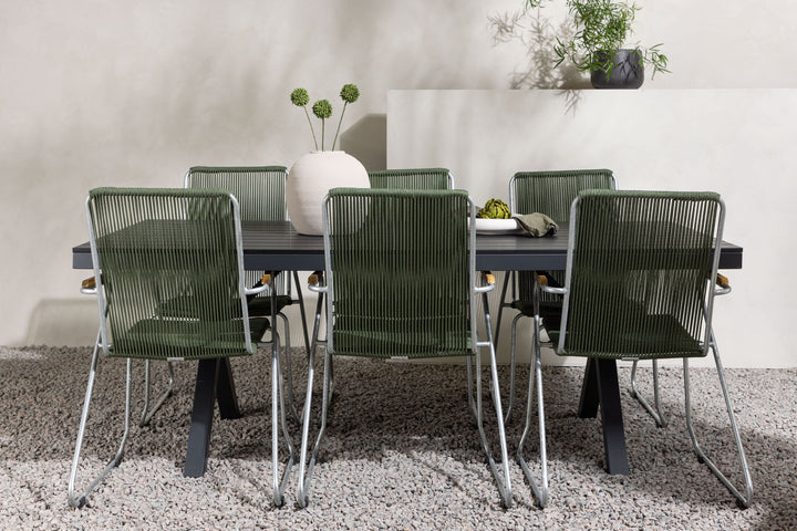 Venture Home Garcia Diningtable Alumnium - Black / Rectangular 100*200* +Bois Diningchair Steel - Silver / Green Rope _6