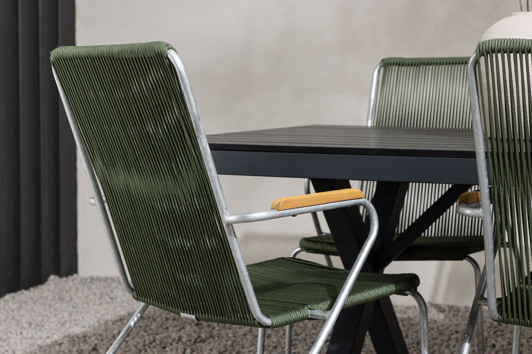 Venture Home Garcia Diningtable Alumnium - Black / Rectangular 100*200* +Bois Diningchair Steel - Silver / Green Rope _6