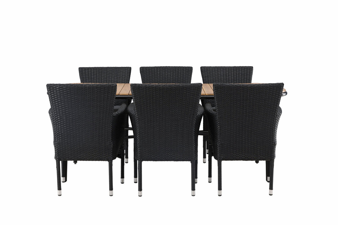 Venture Home Holmbeck Diningtable Steel - Black / Rectangular 90*200*75 +Malina Diningchair Alumnium - Black / Wicker _6