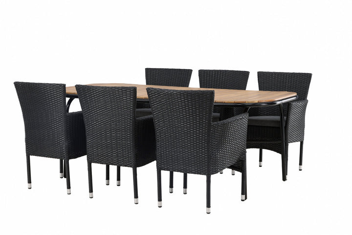 Venture Home Holmbeck Diningtable Steel - Black / Rectangular 90*200*75 +Malina Diningchair Alumnium - Black / Wicker _6