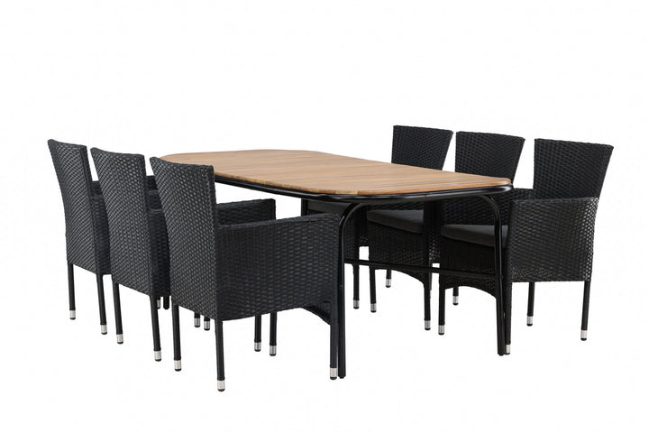 Venture Home Holmbeck Diningtable Steel - Black / Rectangular 90*200*75 +Malina Diningchair Alumnium - Black / Wicker _6