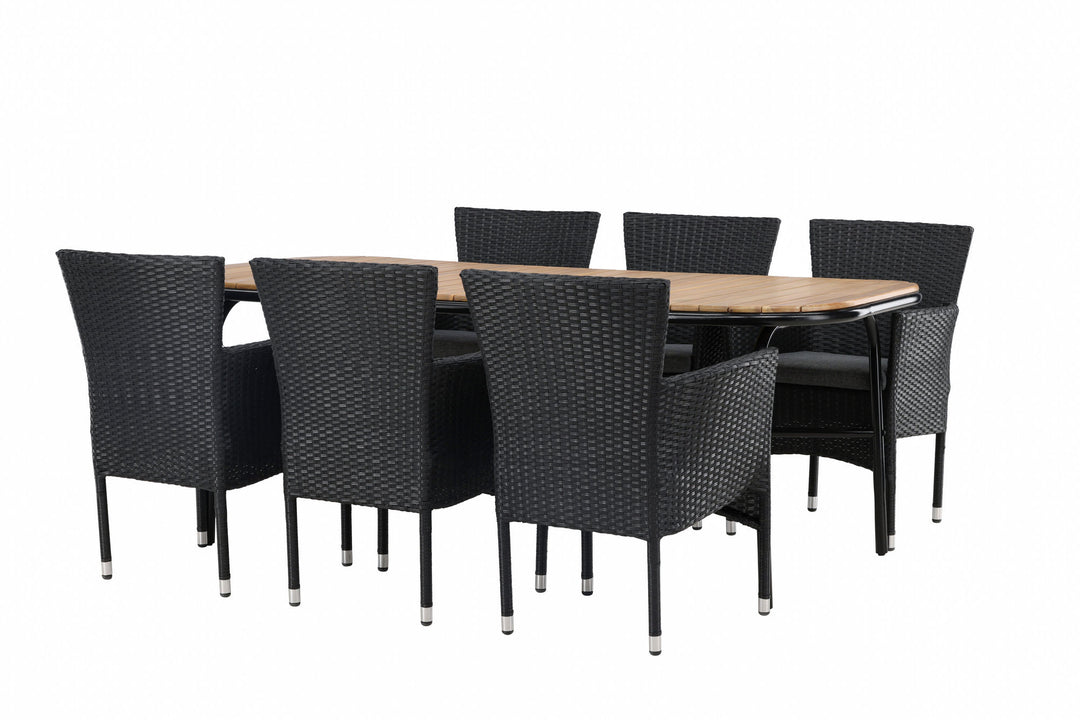 Venture Home Holmbeck Diningtable Steel - Black / Rectangular 90*200*75 +Malina Diningchair Alumnium - Black / Wicker _6
