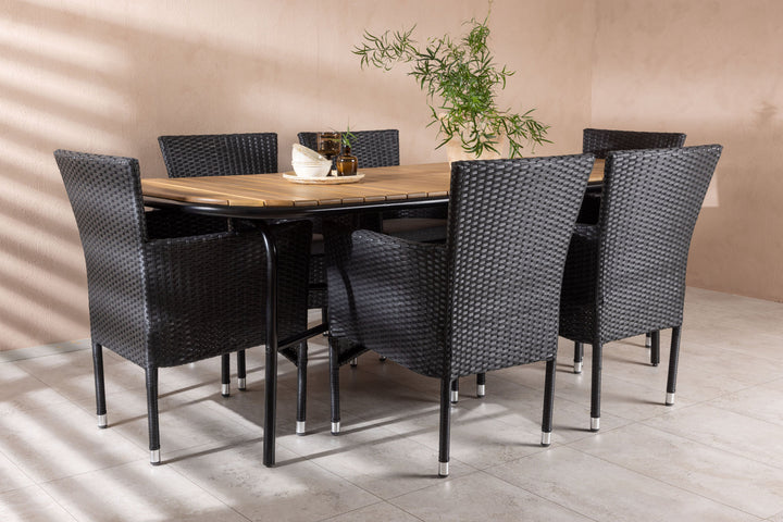 Venture Home Holmbeck Diningtable Steel - Black / Rectangular 90*200*75 +Malina Diningchair Alumnium - Black / Wicker _6
