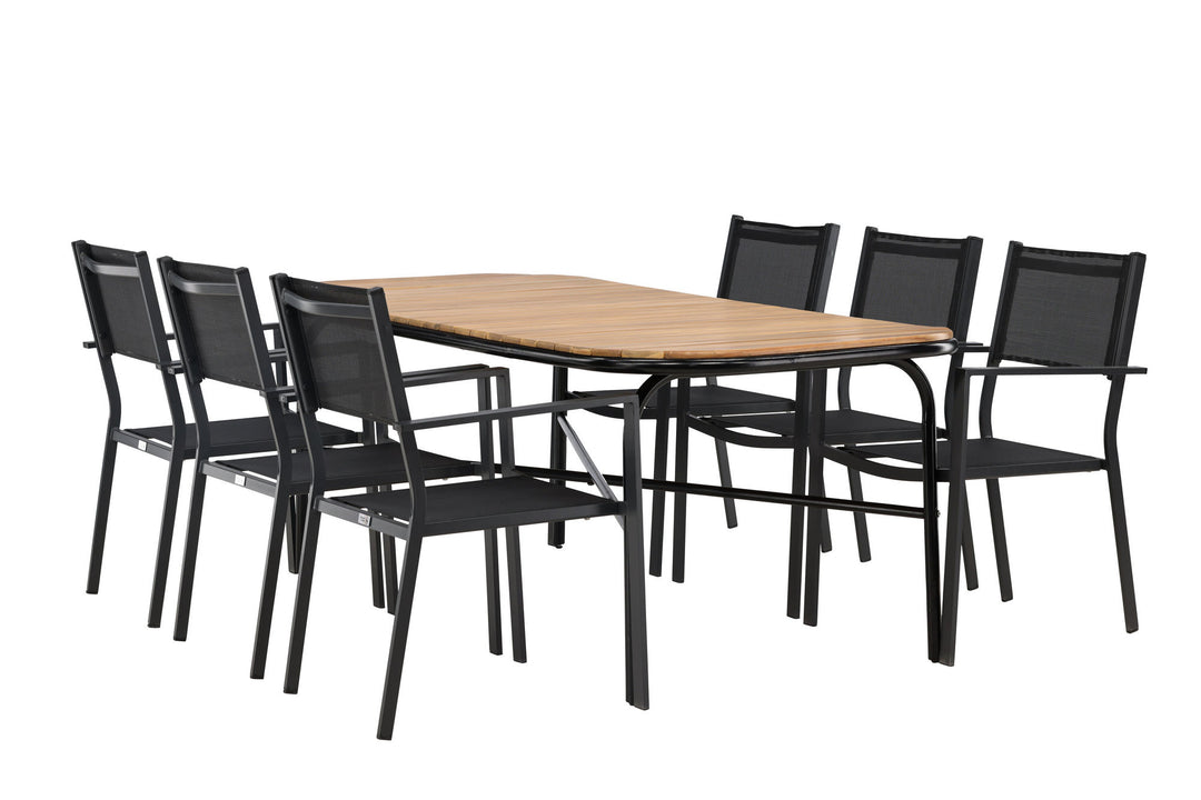 Venture Home Holmbeck Diningtable Steel - Black / Rectangular 90*200*75 +Copacabana Stacking Chair - Black/Black - Ersätter 4131-408 _6