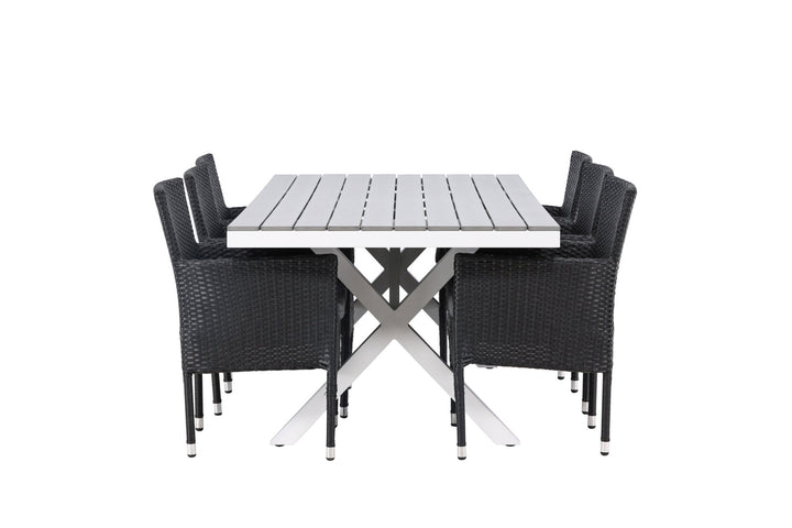 Venture Home Garcia Diningtable Alumnium - White / Light Grey Aintwood / Rectangular 100*200* +Malina Diningchair Alumnium - Black / Wicker _6
