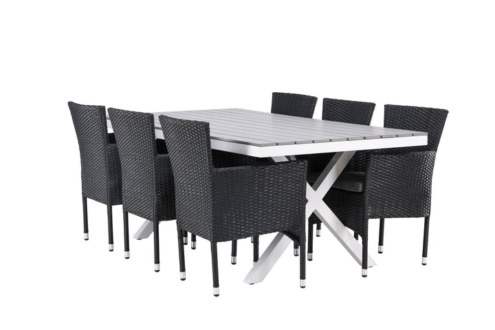 Venture Home Garcia Diningtable Alumnium - White / Light Grey Aintwood / Rectangular 100*200* +Malina Diningchair Alumnium - Black / Wicker _6