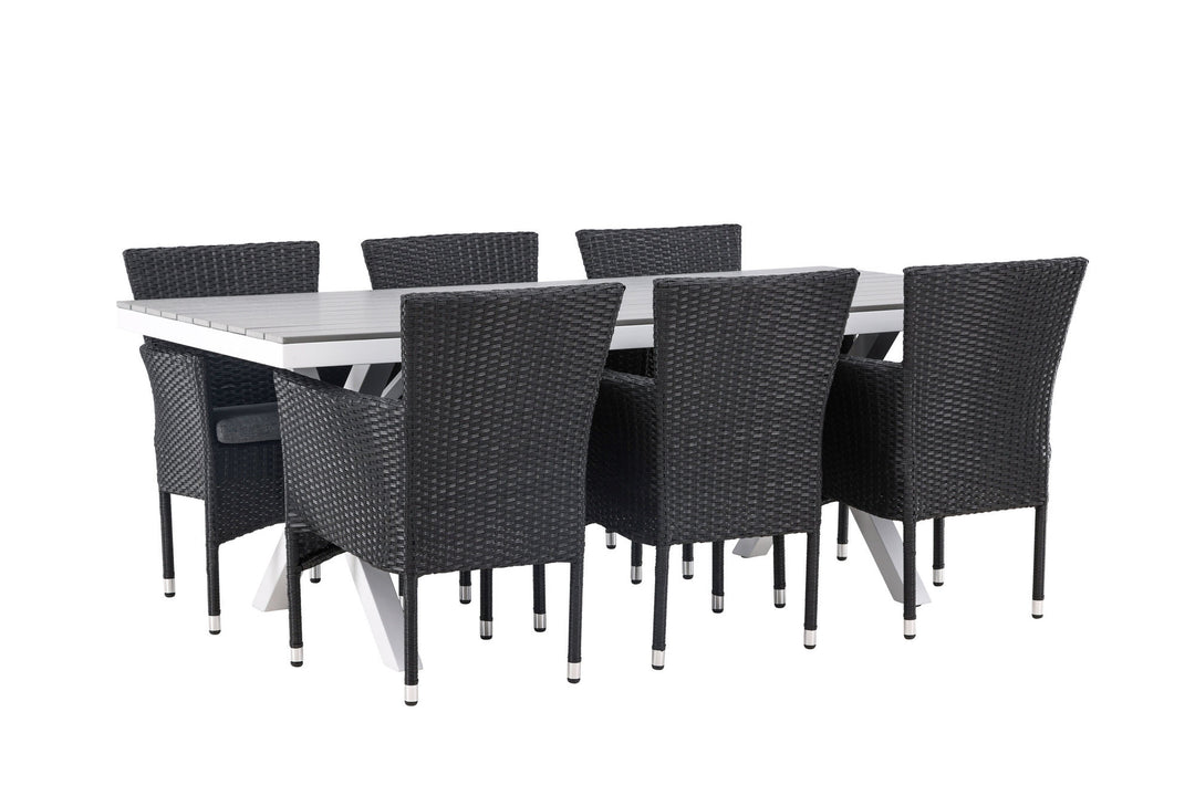 Venture Home Garcia Diningtable Alumnium - White / Light Grey Aintwood / Rectangular 100*200* +Malina Diningchair Alumnium - Black / Wicker _6