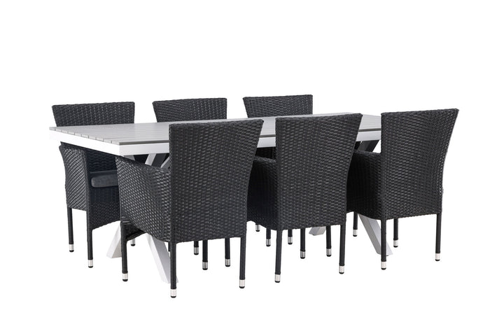 Venture Home Garcia Diningtable Alumnium - White / Light Grey Aintwood / Rectangular 100*200* +Malina Diningchair Alumnium - Black / Wicker _6