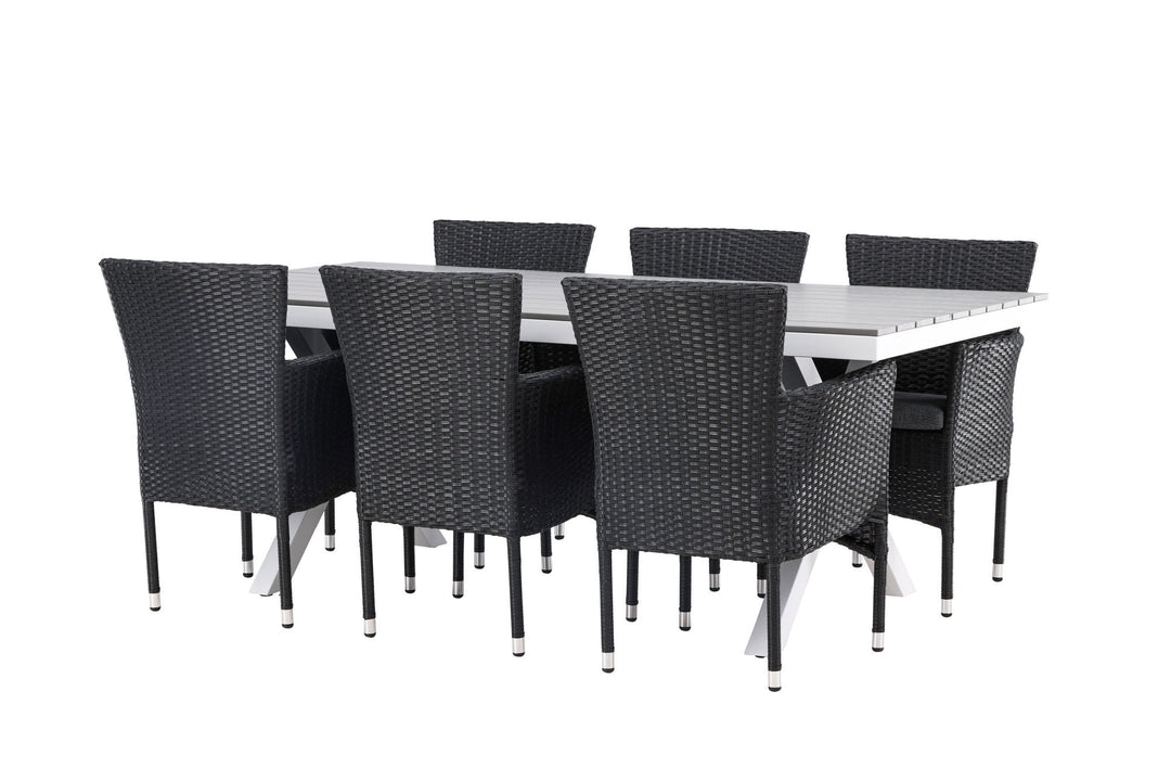 Venture Home Garcia Diningtable Alumnium - White / Light Grey Aintwood / Rectangular 100*200* +Malina Diningchair Alumnium - Black / Wicker _6