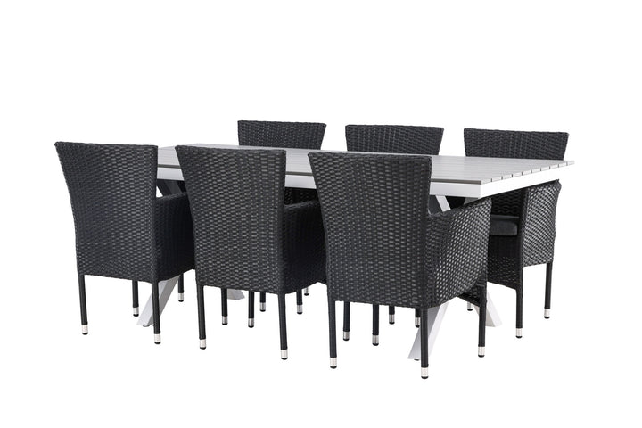 Venture Home Garcia Diningtable Alumnium - White / Light Grey Aintwood / Rectangular 100*200* +Malina Diningchair Alumnium - Black / Wicker _6