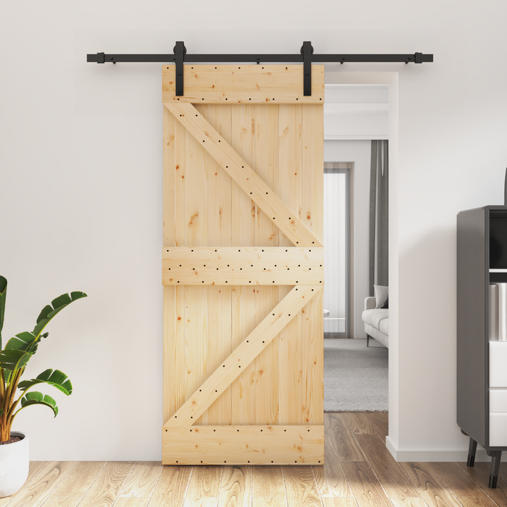 Skydedør Naturfarvet og sort 85 x 210 cm Massivt Fyrretræ