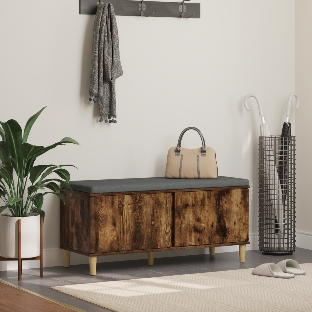 Hallbænk med dør Røget Eg 100 x 38 x 46 cm Kunstigt træ og stof