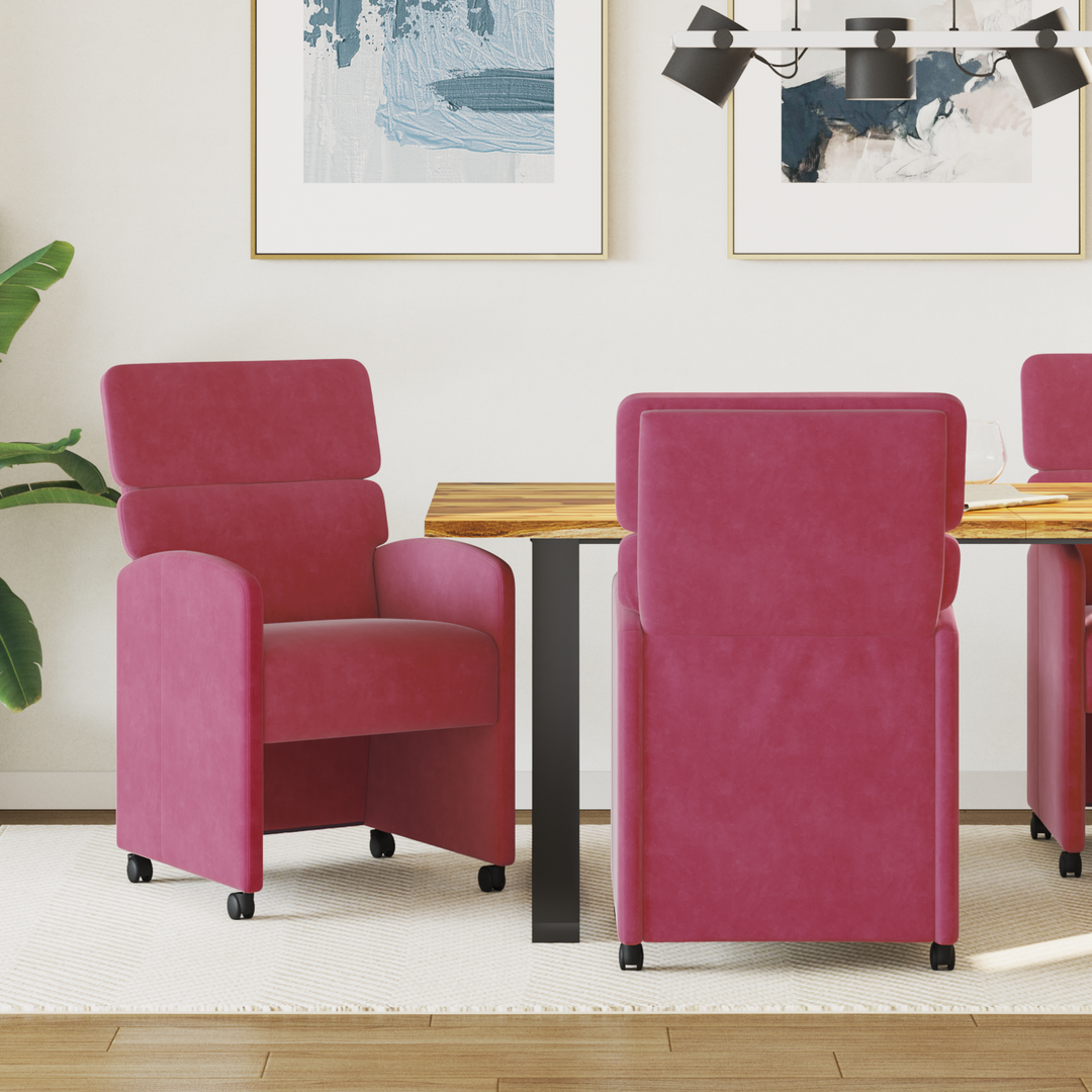 Spisebordsstole med hjul 2 pcs Vinrød 58 x 65 x 98 cm Fløjl