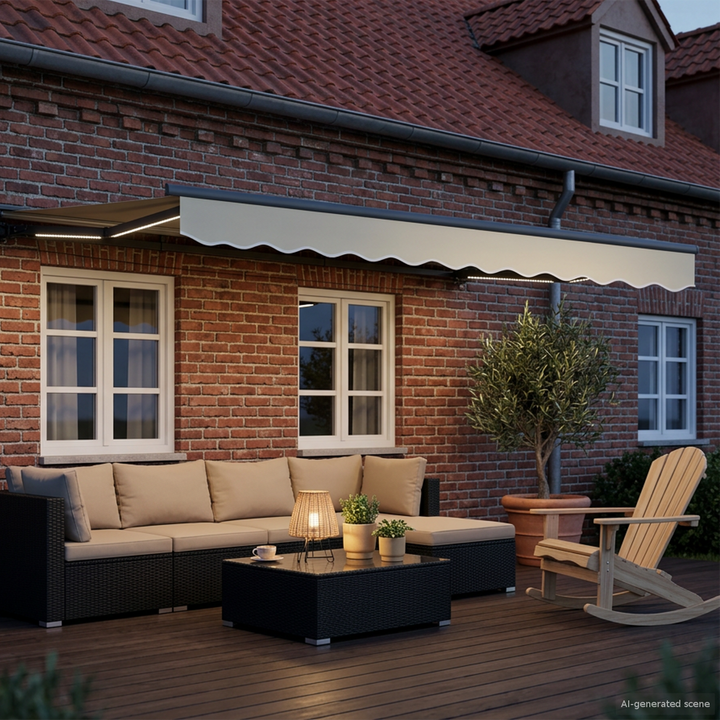 Manuel markise-ramme med LED-lys Creme og antracit 2,5 x 2 m
