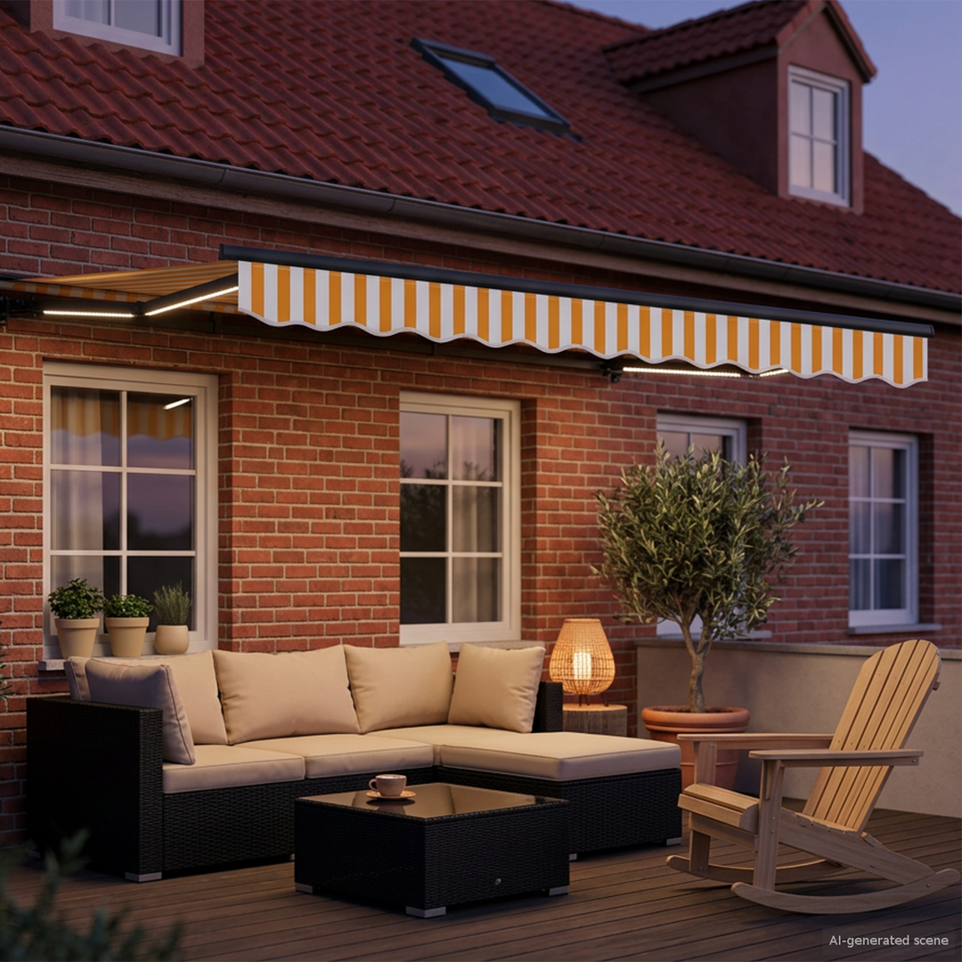 Manuel markise-ramme med LED-lys 3,5 x 2,5 m
