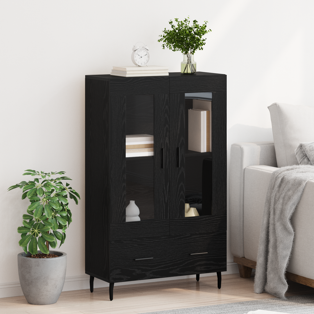 Highboard med skuffe Sort eg 69,5 x 31 x 115 cm Konstrueret træ