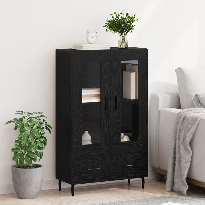 Highboard med skuffe Sort eg 69,5 x 31 x 115 cm Konstrueret træ