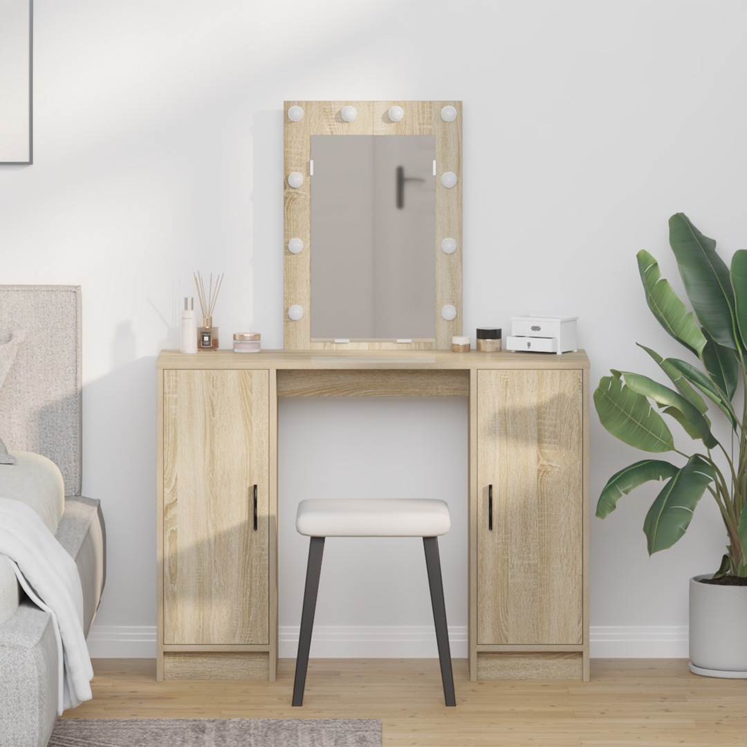 Klædeskab med spejllys Brun 102 x 33 x 135 cm Konstrueret træ