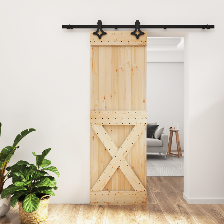 Skydedør Naturfarvet og sort 70 x 210 cm Massivt Fyrretræ