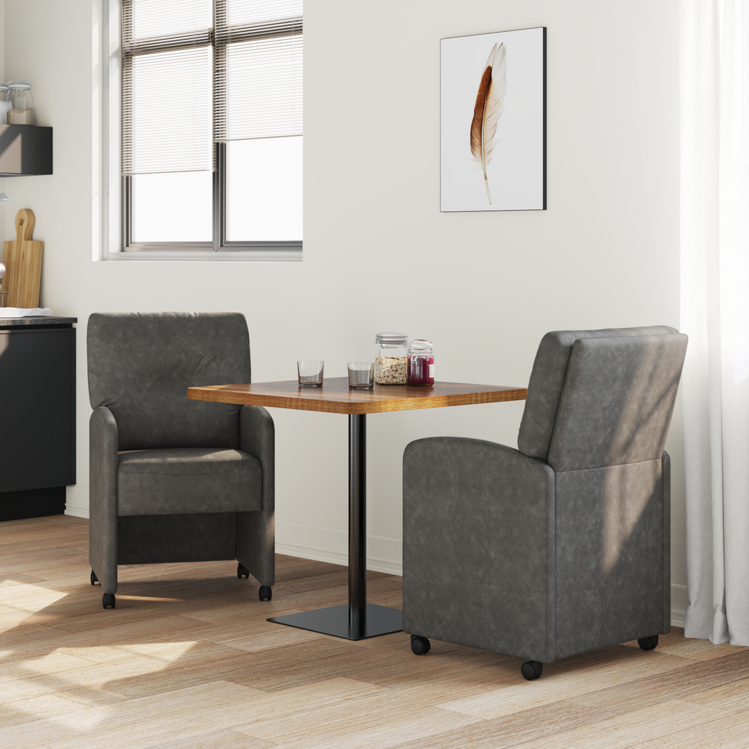 Spisebordsstole med hjul 2 pcs Sort 57 x 67 x 95 cm Kunstlæder