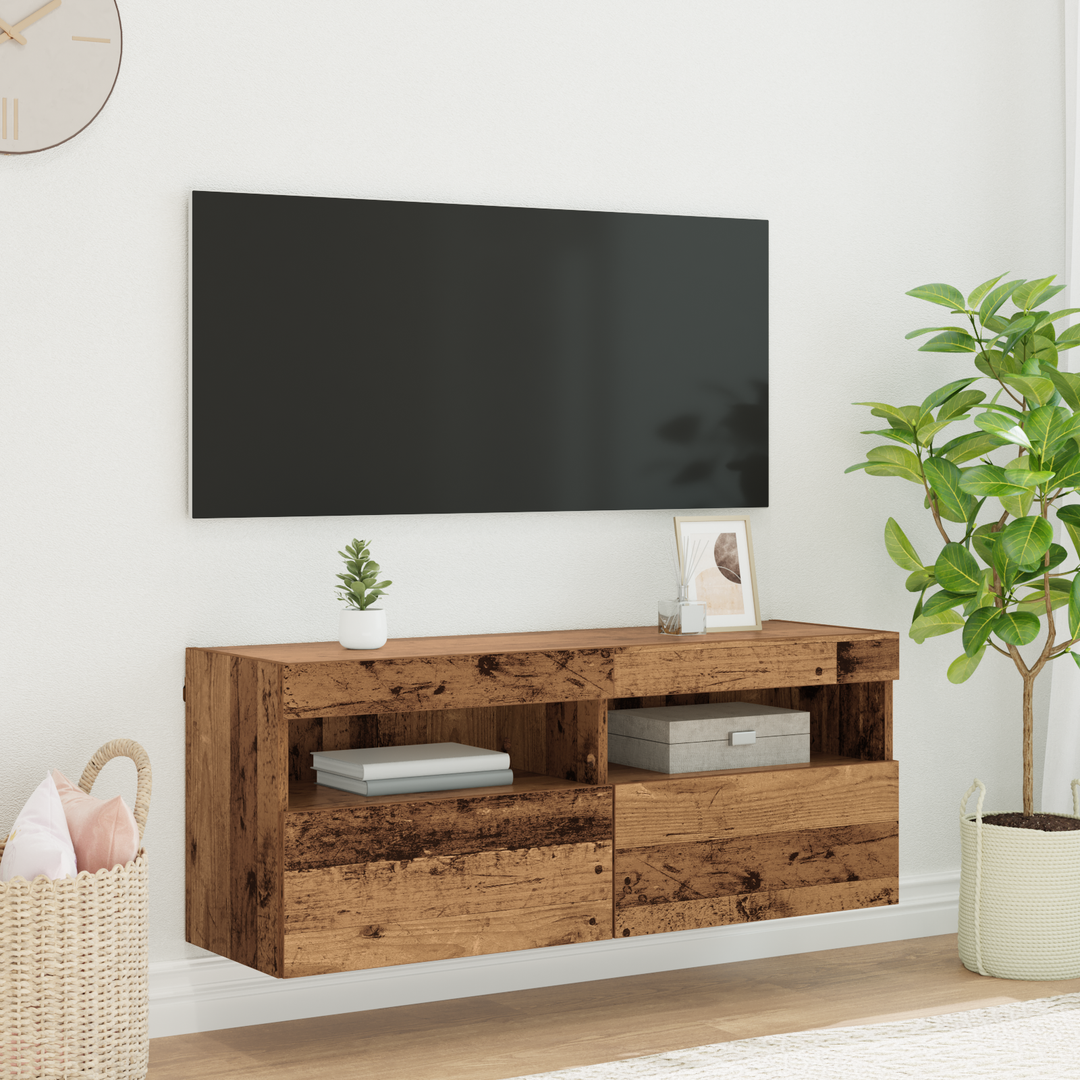 TV vægskab med LED Gammelt træ 100 x 30 x 40 cm Konstrueret træ
