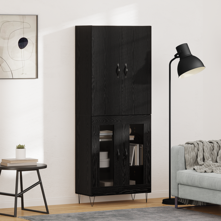 Highboard 2 pcs Sort eg Konstrueret træ og glas