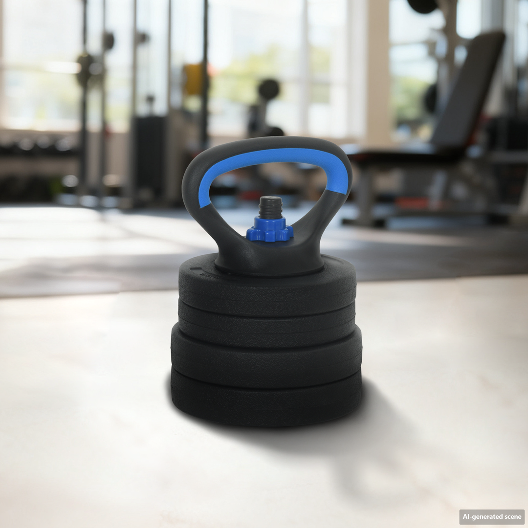 4-i-1 Dumbbell Barbell Kettlebell Sæt 20 kg Sort og Blå