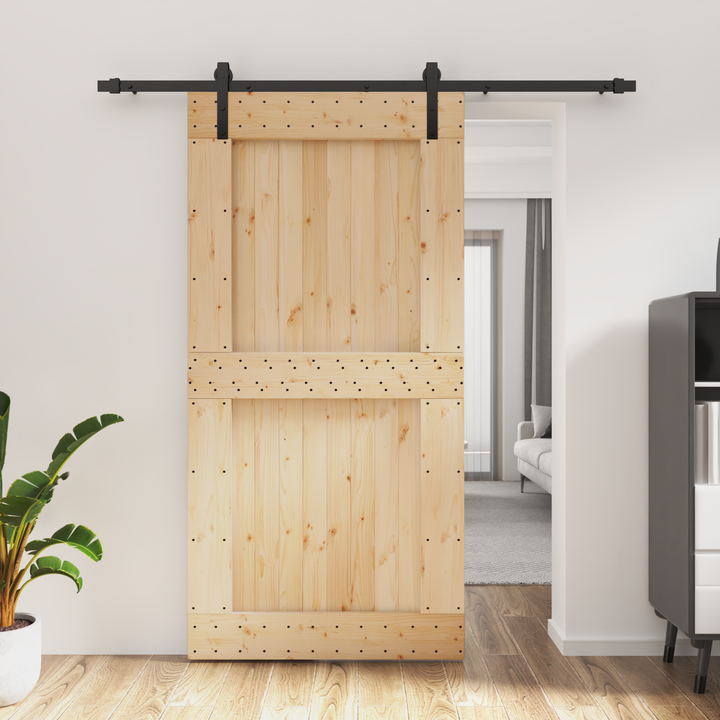 Skydedør Naturfarvet og sort 100 x 210 cm Massivt Fyrretræ