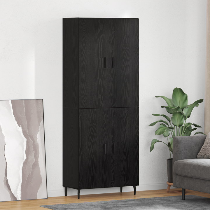 Highboard 2 pcs Sort eg Ingeniørtræ og glas