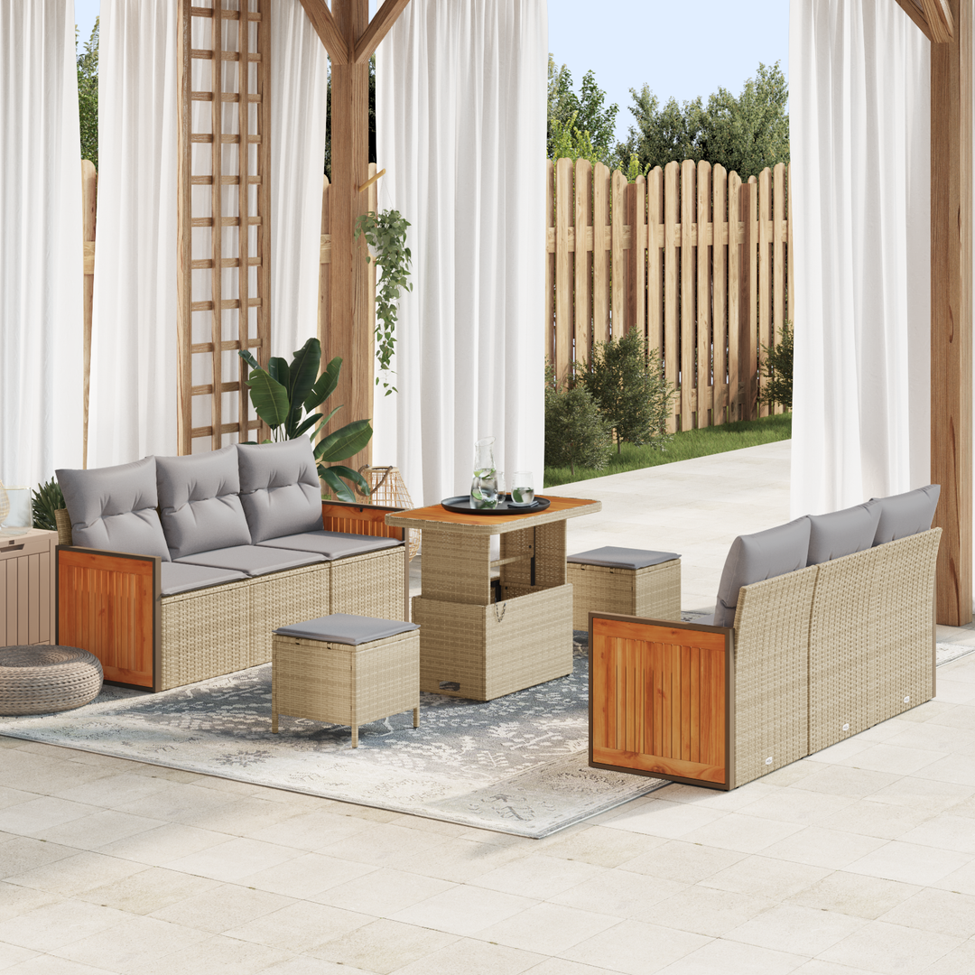 Havesofa Sæt med pude 9 pcs Beige og lys grå